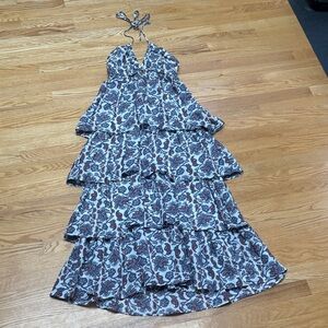 Boden Paisley Tiered Maxi Dress in Blue and White